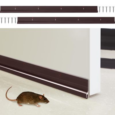 Gisafai 2 Pcs 36 Inches Metal Door Draft Stopper, Door Sweep, Mouse Stopper, Mice Seal Strip, Aluminum, Noise Blocker, Keep Rodents and Pests Out, Enhanced Weather Sealing, Easy to Install, Brown