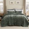 Bedsure Velvet Quilt Queen Size Set - Lightweight Velvet Comforter Queen, Luxury Bedspread Coverlet, Ultra-Soft Bedding Set with 2 Pillow Shams for All Season, 90"x96", Olive Green view 1
