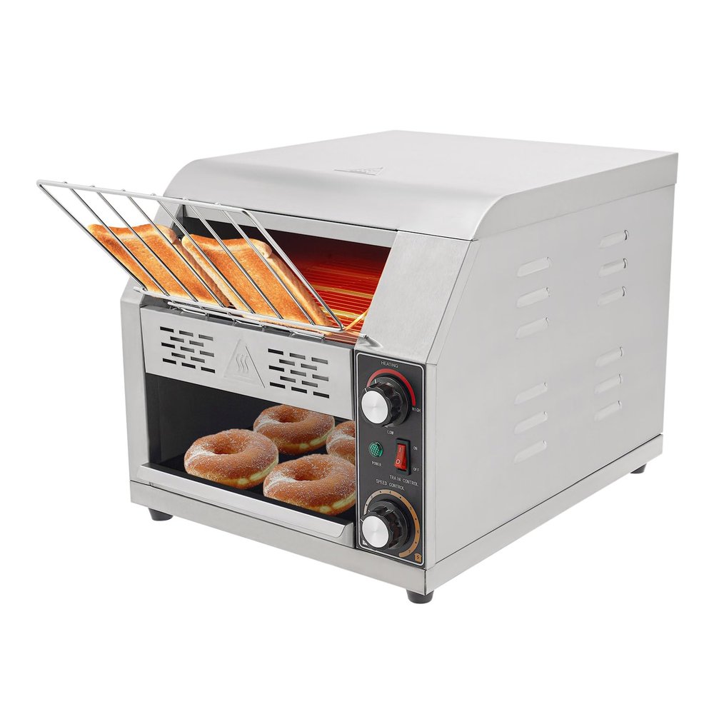 300 Slices/H Commercial Electric Conveyor Toaster Stainless Steel Bread Toaster For Bagel Burgers Bun Baked Food, 1900W Heavy Duty Restaurant Bakery