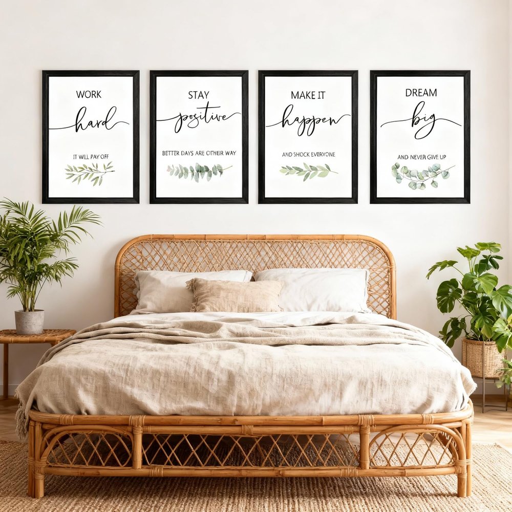 Foutcheou Inspirational Wall Decor Art Set of 4, 16 x 11 Inch, Black