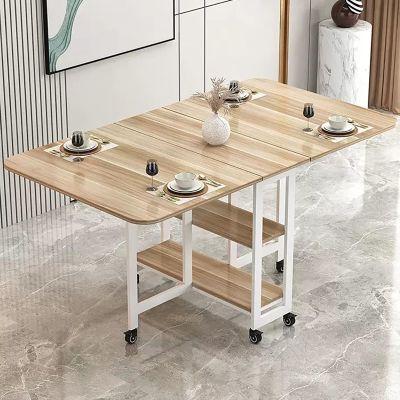 YLQFGUVWK Folding Dining Table, Space Saving Dining Table, Rolling Drop Leaf Table with Open Shelves and 6 Wheels for Small Space Restaurant Kitchen (Color : Light Walnut, Size : 120x70x75CM)
