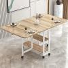 YLQFGUVWK Folding Dining Table, Space Saving Dining Table, Rolling Drop Leaf Table with Open Shelves and 6 Wheels for Small Space Restaurant Kitchen (Color : Light Walnut, Size : 120x70x75CM) view 1