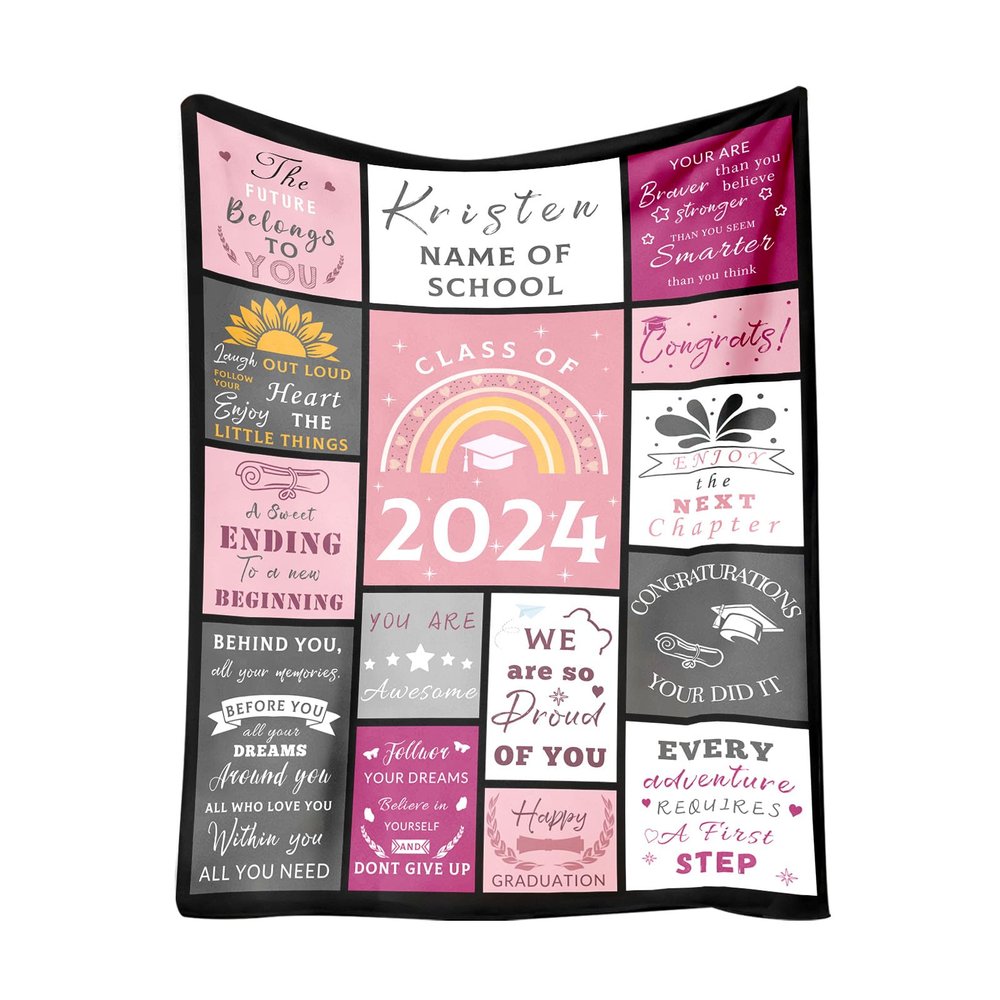 DIYKST Graduation Blanket 2024 Personalized Custom Graduate with Name School Photo Picture Blanket Customized Throw Blanket for Class of 2024 Graduation Gifts