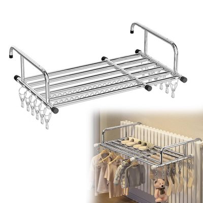 Radiator Clothes DryerFolding Retractable Laundry Hanger, Stainless Steel Hanging Dryer, Clothes Towels Drying Rack Hanging On The Door Bathroom Windowsill Guardrail Corridor Balcony ( Color : Silver