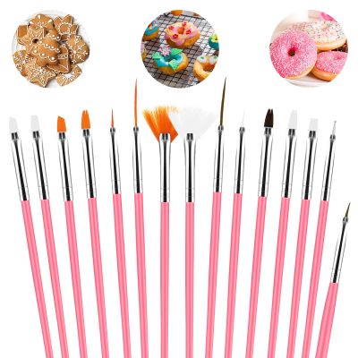 Aster 15Pcs Cake Decorating Brushes, Cake Painting Brushes Kit Food Safe Paint Brushes Fondant Sugar DIY Tools Set Cookie Decorating Supplies Candy Icing Pastry Brush for Baking(Pink)