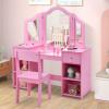 AKUSTIK Kids Vanity, 2 in 1 Wooden Princess Makeup Table and Chair for Toddlers with Tri-Folding Detachable Mirror, Storage Drawers for Little Girls, Pretend Beauty Dressing Desk Play Set Toy Gift view 1