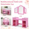 AKUSTIK Kids Vanity, 2 in 1 Wooden Princess Makeup Table and Chair for Toddlers with Tri-Folding Detachable Mirror, Storage Drawers for Little Girls, Pretend Beauty Dressing Desk Play Set Toy Gift view 2