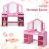 AKUSTIK Kids Vanity, 2 in 1 Wooden Princess Makeup Table and Chair for Toddlers with Tri-Folding Detachable Mirror, Storage Drawers for Little Girls, Pretend Beauty Dressing Desk Play Set Toy Gift view 3