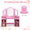 AKUSTIK Kids Vanity, 2 in 1 Wooden Princess Makeup Table and Chair for Toddlers with Tri-Folding Detachable Mirror, Storage Drawers for Little Girls, Pretend Beauty Dressing Desk Play Set Toy Gift view 4