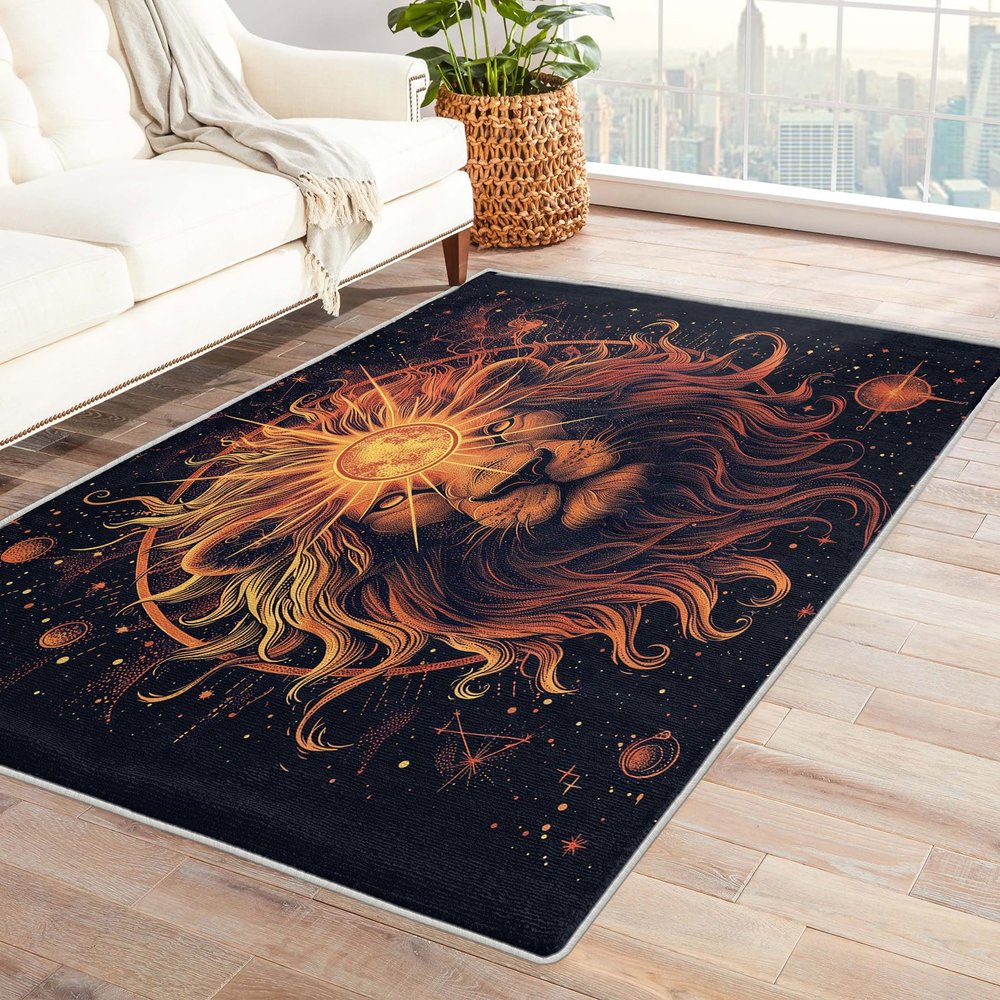 HomeLoft Basics Leo Zodiac Area Rug - 6x9 Rug - Leo Rug - Lion Head Constellation Area Rug - Celestial Rugs - Black and Gold Carpet