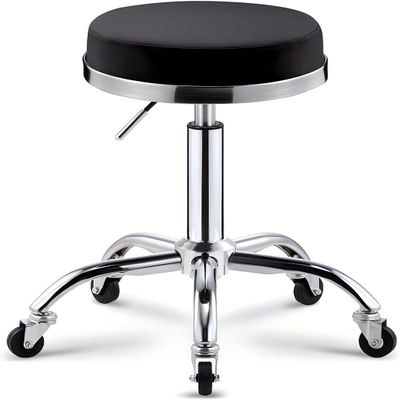 ntumLeap Round Rolling Stool Chair, PU Leather Height Adjustable Shop Stool, Swivel Drafting Work SPA Medical Salon Stools with Wheels Office Chair (Color : Blue) (Black)