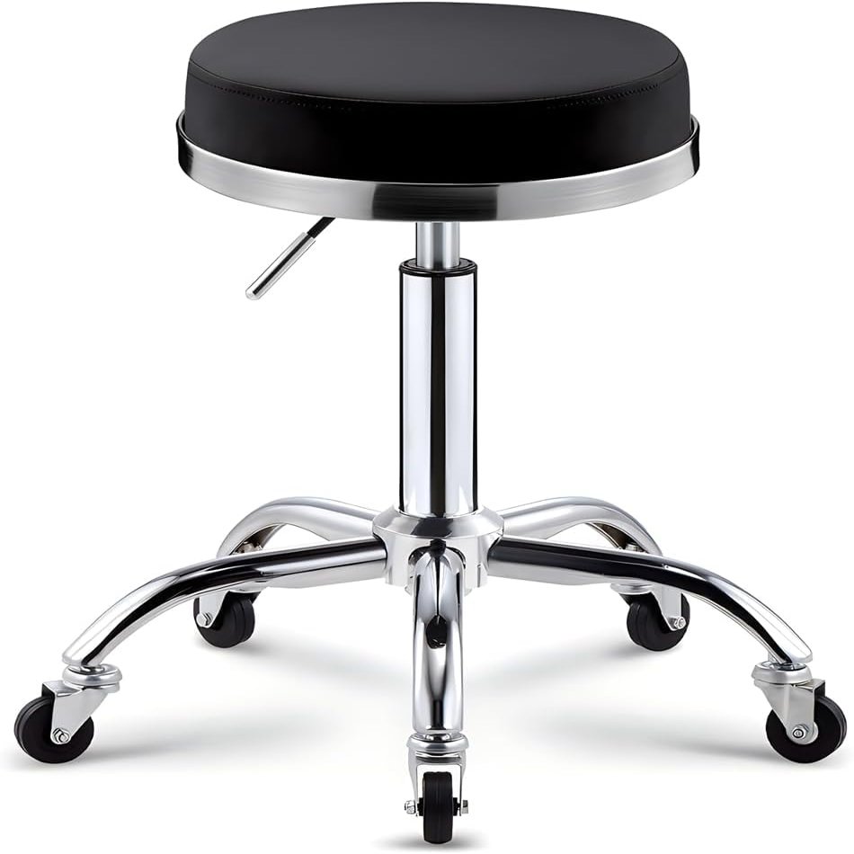 ntumLeap Round Rolling Stool Chair, PU Leather Height Adjustable Shop Stool, Swivel Drafting Work SPA Medical Salon Stools with Wheels Office Chair (Color : Blue) (Black)