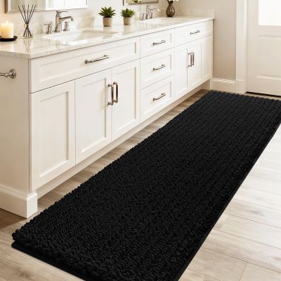 ACCUMTEK Upgrade Luxury Black Bathroom Rug Mat 59"x20", Ultra Soft Thick Absorbent Bath Mats, Non Slip Chenille Toilet Mat for Bathroom, Bedroom, Kitchen, Shower, Tub