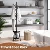 FILWH Freestanding Coat Rack with Umbrella Organizer Tray Bamboo Coat Tree Rack with 8 Hook Stand for Clothes Bag Hats Entryway Hanger Stand(Black) view 4