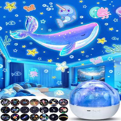 Night Light for Kids + 21 Sets of Films, Kids Night Light Projector for Bedroom, Ceiling, Projector Night Night for Baby Girls with 360 Rotation, Dimmable for Birthday, Christmas, Nursery, Room Decor