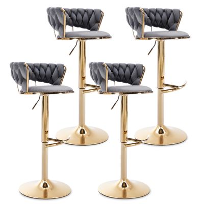 Haplized Velvet Barstool Set of 4, Swivel Bar Stools with Golden Metal Base, Modern Counter Height Barstools for Kitchen, Pub, Cafe, Dining Room (Grey)