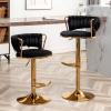 Canxkun Gold Bar Stools Set of 2, Counter Height Bar Stools with Low Back, Velvet Adjustable Height Barstools, 360 Swivel Bar Stools for Kitchen Island, Pub (Black) view 1