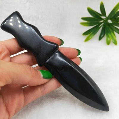 AtkitS Crystal Natural Obsidian Dagger Crystal Handmade Carving Knife Craft Men's Gift Sword Witch Supplies Crystal (Color : Obsidian Dagger-05)