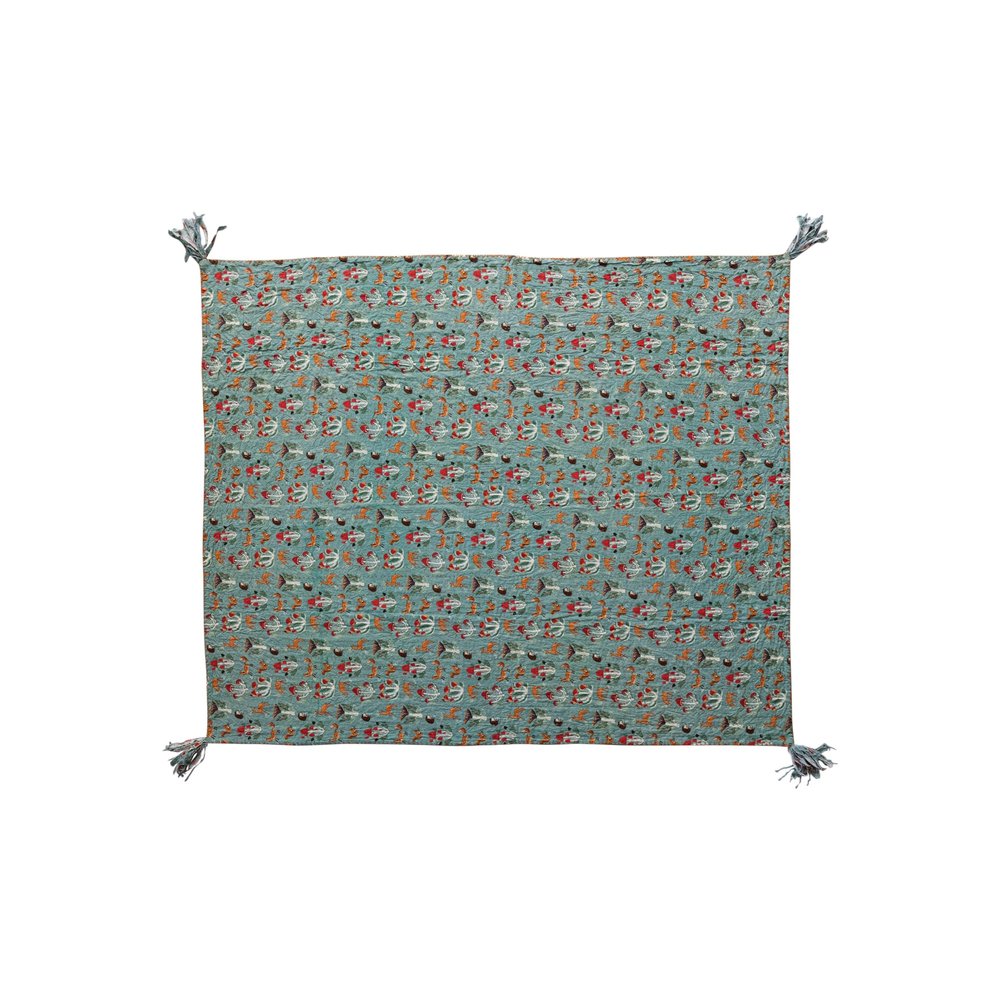 Creative Co-Op Hand-Woven Cotton Printed Quilt with Woodland Flora/Fauna Pattern, Multicolor