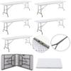 BTEXPERT Set of 5, 8-Foot - 96" Long White Plastic Folding Table Portable 30" Wide, 29" High, Indoor Outdoor Events Banquet Dining Party Patio view 1