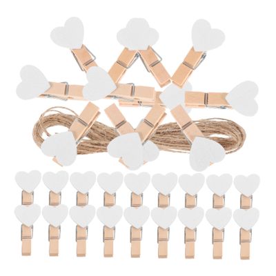 PRETYZOOM Heart-Shaped Wooden Photo Paper Clips Natural Jute String Clothespins for Photo Display Pegs for for Party Decorations
