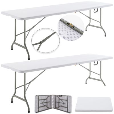 BTEXPERT Set of 2, 96" Long 8-Foot White Plastic Folding Table Portable 30" Wide, 29" High, Indoor Outdoor Events Banquet Dining Party Patio