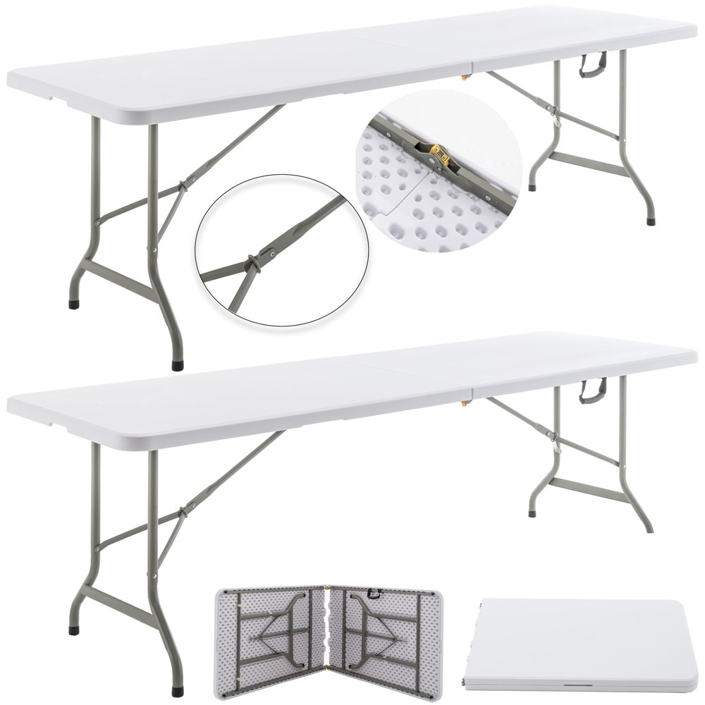 BTEXPERT Set of 2, 96" Long 8-Foot White Plastic Folding Table Portable 30" Wide, 29" High, Indoor Outdoor Events Banquet Dining Party Patio