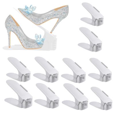 AKYLDI Shoe Stackers for a Pair of Shoes, Adjustable Shoe Slots Organizer, Double Deck Shoe Slot Organizer for Shelf Closet Floor,White-25