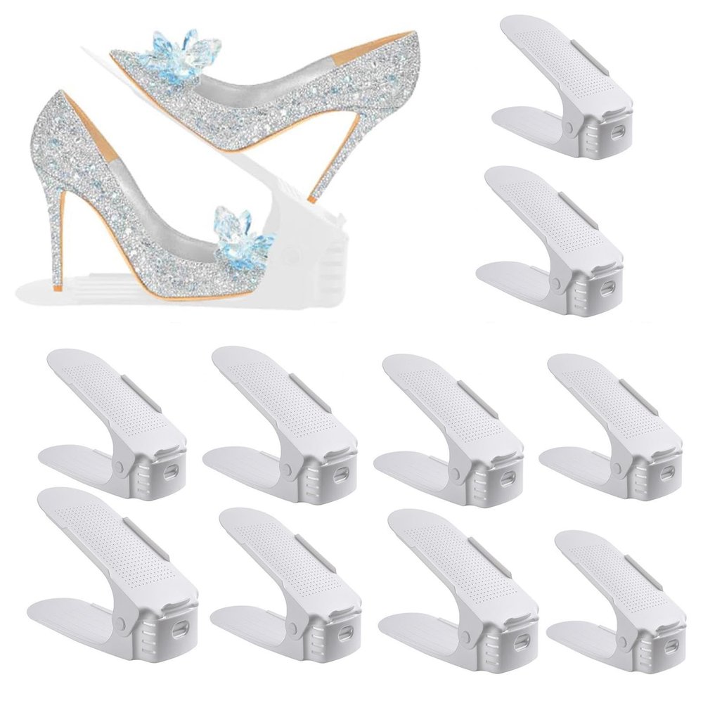 AKYLDI Shoe Stackers for a Pair of Shoes, Adjustable Shoe Slots Organizer, Double Deck Shoe Slot Organizer for Shelf Closet Floor,White-25