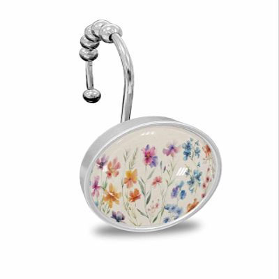 Spring Floral 12PCS Shower Curtain Hooks Rings, Colorful Flowers Leaves Watercolor Style Decorative Shower Curtain Hooks for Bathroom Stainless Steel Rustproof Shower Curtain Rings