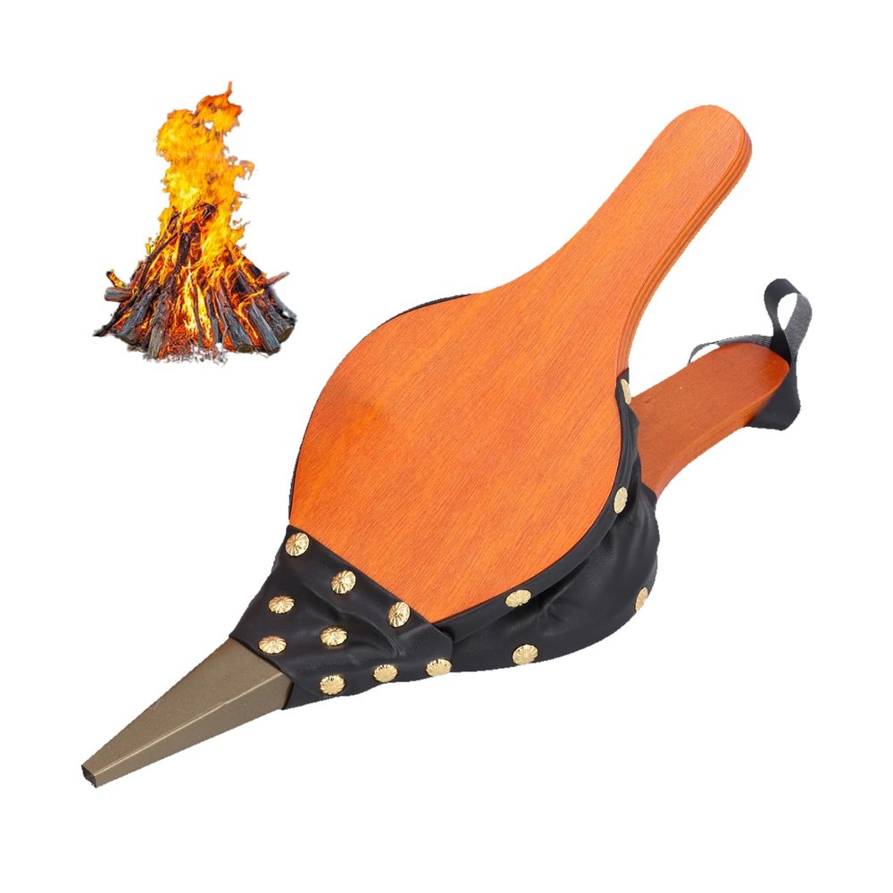 dvdvWood Fireplace Bellows, Wood Air Blower Hand Bellows, 15.4x6.1inch Leather Bellow Fire Pit Air Blower With Hanging Strap Cast Nozzle Outdoor Cooking Fan Camping BBQ Grill Chimney Barbecue Tools