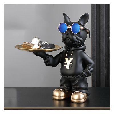 AOPPLSOT Colourful French Bulldog Deco, Dog Deco Statue for Key Storage, Candy Jewellery, Earrings, Bulldog Deco Key Bowl, with Tray,Dog a