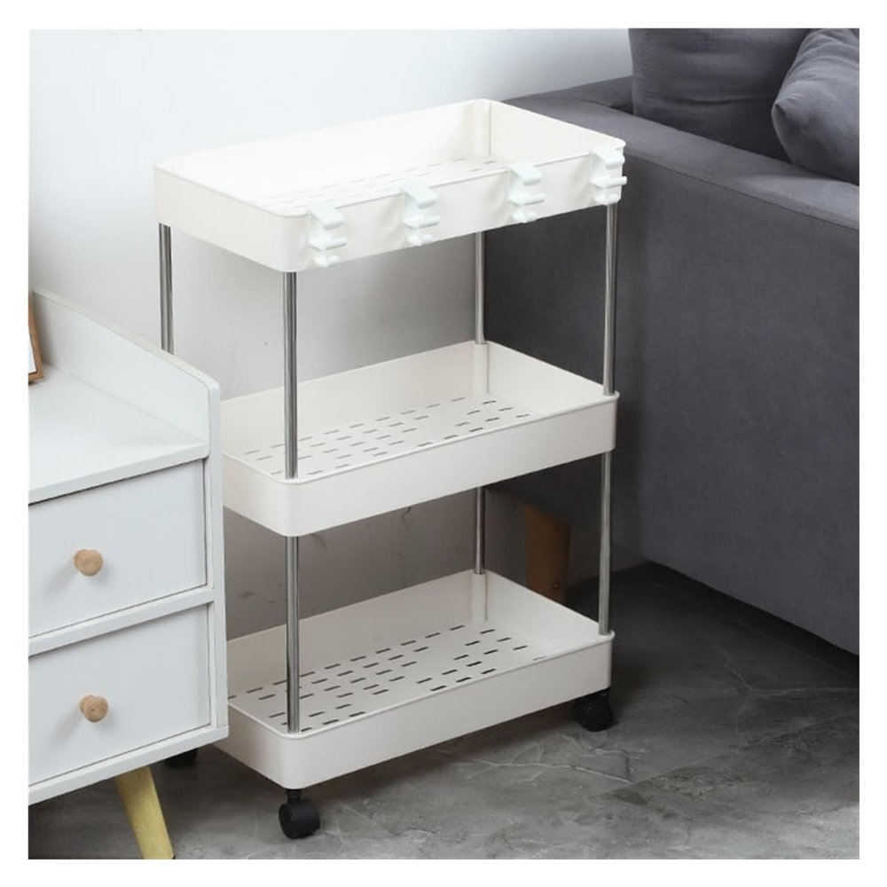 3-Tier Storage Trolley CartBathroom Cabinet, Storage Cabinet for Small Space, Tall Cabinet, Narrow Cabinet for Kitchen, Bathroom, Laundry Room, Bedroom(White,40.2 * 22 * 60cm)