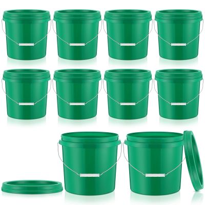 Tioncy 10 Pcs 2 Gallon Plastic Buckets with Lids and Handles,Green