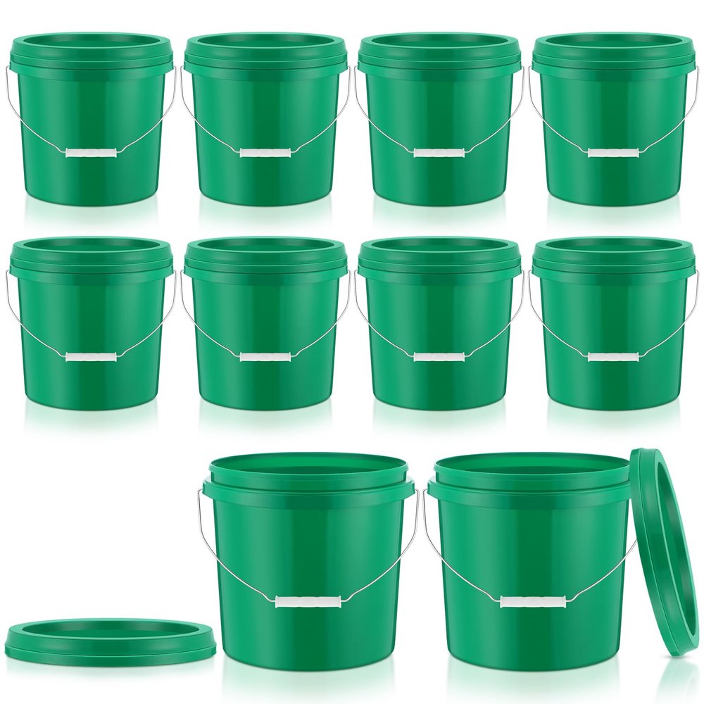 Tioncy 10 Pcs 2 Gallon Plastic Buckets with Lids and Handles,Green