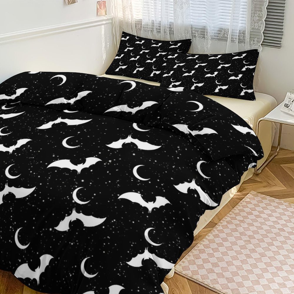 GDSCCLGX Rustic Minimalist Bat Moon Comforter Cover Sets 3 Piece Full Size,Abstract Galaxy Star Print Halloween Bat Duvet Cover Set 2 Pillowcases(No Insert)
