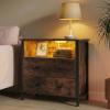 Tykacna 27 Inch Wide Night Stand, Large Wood Night Stand with 2 Drawers, LED Nightstand with Charging Station and Adjustable Drawer, Bedside Table for Living Room/Bedroom/Study/Office, Retro. view 2