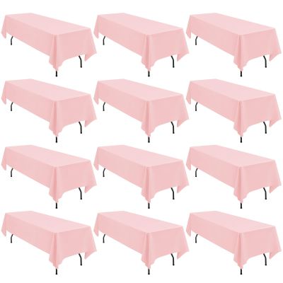 12 Pack Polyester Tablecloth 60 x 126 Inch Pink Tablecloth for 8 Ft Rectangle Tables,Stain and Wrinkle Resistant Washable Fabric Table Covers Polyester Table Clothes for Wedding Parties Banque