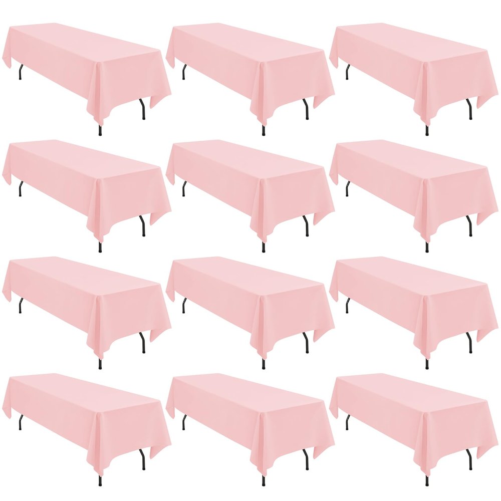12 Pack Polyester Tablecloth 60 x 126 Inch Pink Tablecloth for 8 Ft Rectangle Tables,Stain and Wrinkle Resistant Washable Fabric Table Covers Polyester Table Clothes for Wedding Parties Banque