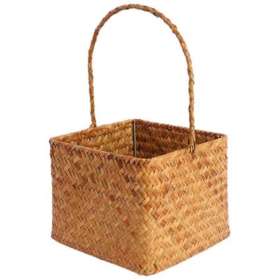 Amosfun Straw Woven Storage Basket for Organizing Flowers Household Items Natural Decorative Bin Handles for Home Decor Weddings and