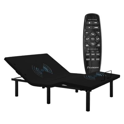 Fromann Adjustable Electric Full Bed Base Frame with Massage,USB Type-C Ports, Zero Gravity, Under Bed Led Lighting and Three Leg Height (Black)