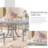 Aiuyesuo 5-Piece Rustic Round Pedestal Extendable Dining Table Set with 15.7" Removable Leaf and 4 Simple Dining Chairs, Solid Wood Framework for Living Room, Apartment (Gray-89Q) view 3
