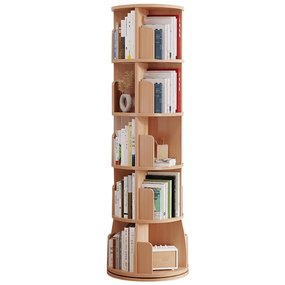 Creative Rotating Bookshelf All Solid Wood Bookshelf Mostly Used for Household Shelves Structurally Stable high Load-Bearing Capacity Suitable for Living Room Bedroom Study Classroom etc (Color : Woo