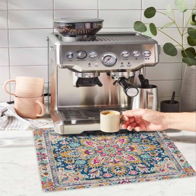 Boho Ethnic Floral Coffee Mat Large For Countertop Coffee Bar Accessories,Absorbent Quick Dry Dish Drying Mat Hide Stain Non-Slip Pad For Kitchen Coffee Maker,Vintage Farmhouse Bohemia Mandala 18"x28"