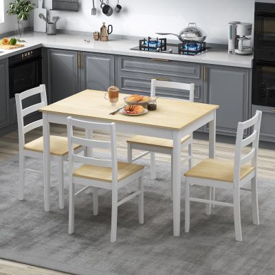 Giantex Dining Table Set for 4, Dining Room Table Set for 4, Breakfast Nook with Kitchen Table, 4 Dining Chairs, Compact Space-Saving Dinette Set for Small Space, Kitchen Table Chairs Set of 4 (Beige)