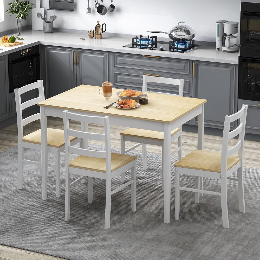 Giantex Dining Table Set for 4, Dining Room Table Set for 4, Breakfast Nook with Kitchen Table, 4 Dining Chairs, Compact Space-Saving Dinette Set for Small Space, Kitchen Table Chairs Set of 4 (Beige)