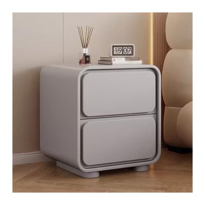 HASMI Night Stand Solid Color Cute Rabbit Nightstand No Installation Minimalist Wood Bedside Table Large Capacity Double Drawer Storage Bedside Furniture Bedside Tables (Color : Light Gray, Size : S)