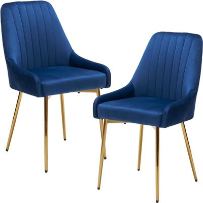 ANOUR Modern Dining Chairs Set of 2, Velvet Dining Room Chairs with Golden Metal Legs, Upholstered Kitchen Armless Side Chairs, Comfy Vanity Chairs for Dining Room, Living Room, Bedroom-Navy
