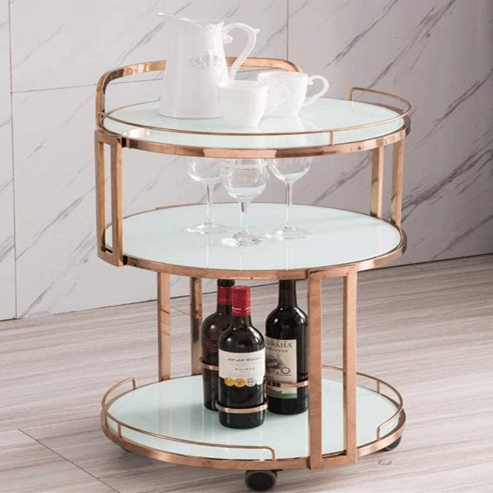 HAOKAZLBR Bar Serving Cart for Hotel Luxury Restaurant, Serving Trolley Kitchen Trolley Bar Cart Cabinet On Wheels Wine Cart Hotel Wine Tea Drink Trolley (Color : Rose White), oujinmm2024327