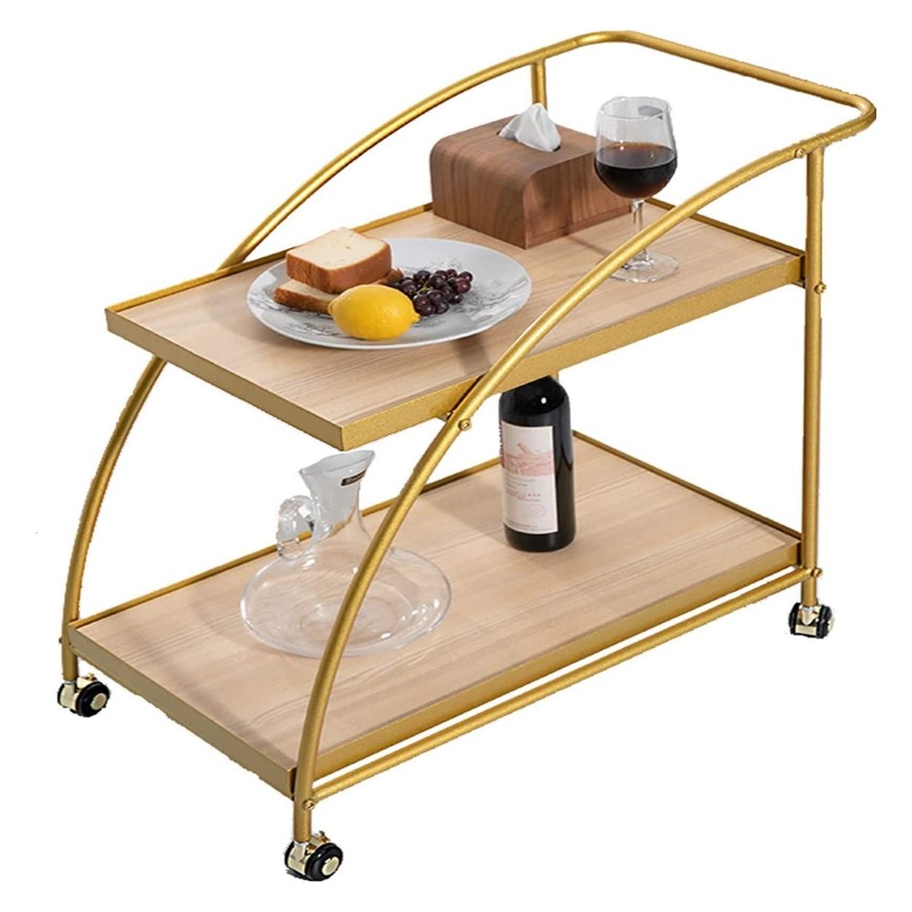 HAOKAZLBR Bar Serving Cart for Hotel Luxury Restaurant, Mini Bar Cart Metal Frame Kitchen Cart on Wheels with 2 Wood Shelves and Casters for Small Spaces Home Kitchen Club, oujinmm2024327